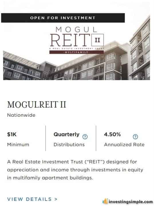 RealtyMogul Mogul REIT II crowdfunded real estate investment.