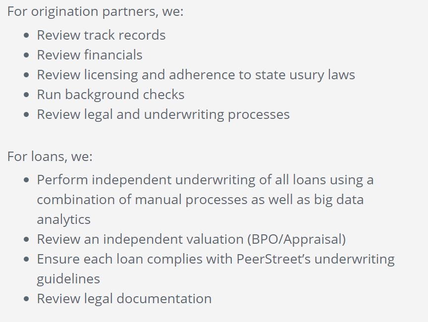 Peerstreet investment strategy is to work with high grade lenders and build substantial loan profiles across property types and regions