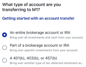 m1 finance transfer account type