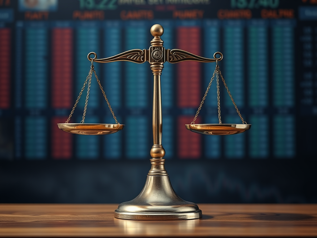 a scale with stock tickers on it that is slightly off balance